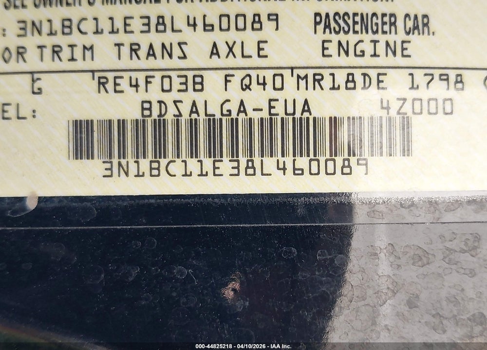 2008 NISSAN VERSA 1.8SL VIN: 3N1BC11E38L460089