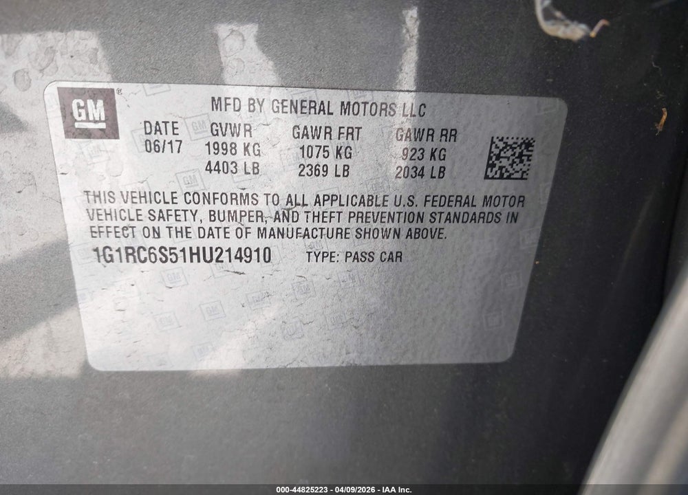 2017 CHEVROLET VOLT LT VIN: 1G1RC6S51HU214910