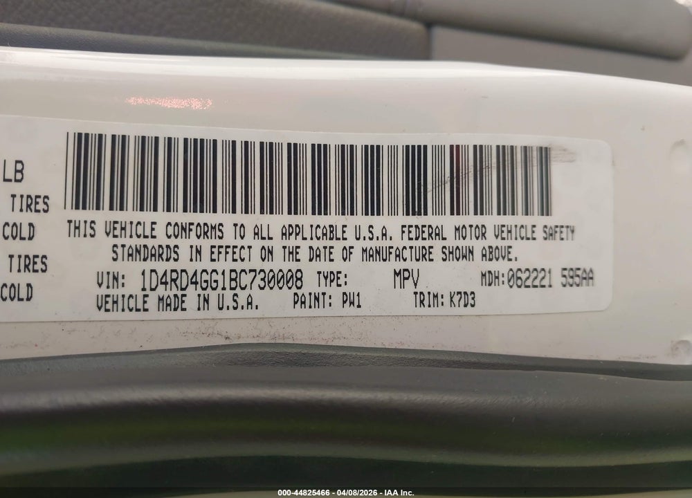 2011 DODGE DURANGO CREW VIN: 1D4RD4GG1BC730008