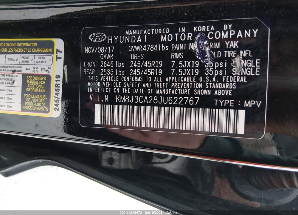 2018 HYUNDAI TUCSON LIMITED VIN: KM8J3CA28JU622767