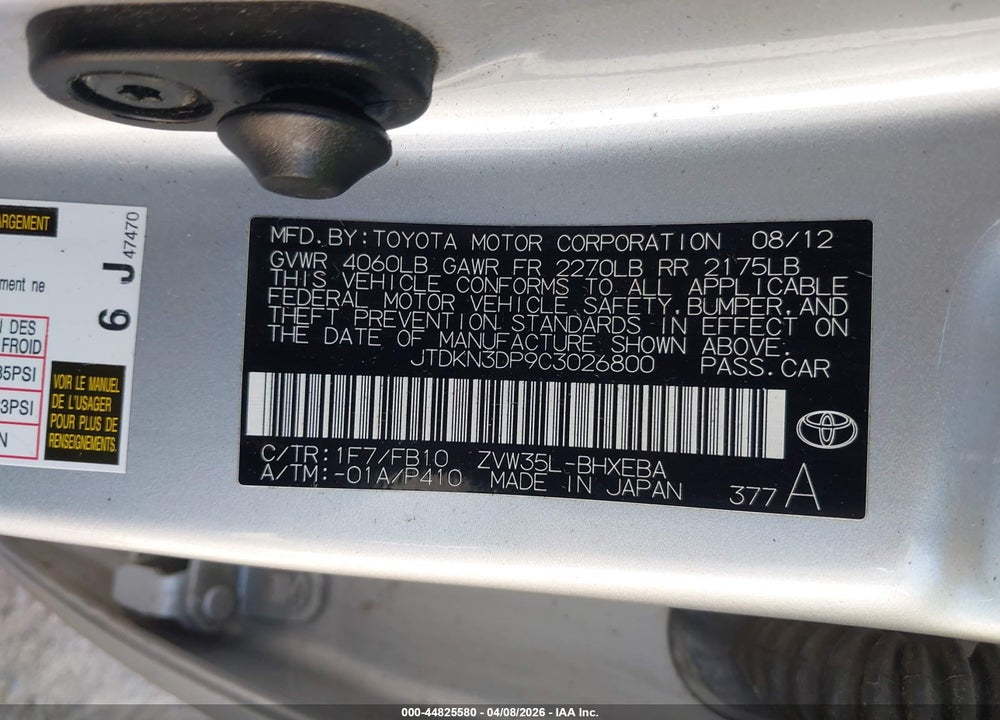 2012 TOYOTA PRIUS PLUG-IN VIN: JTDKN3DP9C3026800
