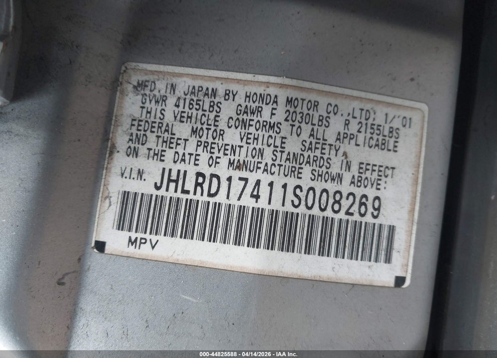 2001 HONDA CR-V LX VIN: JHLRD17411S008269