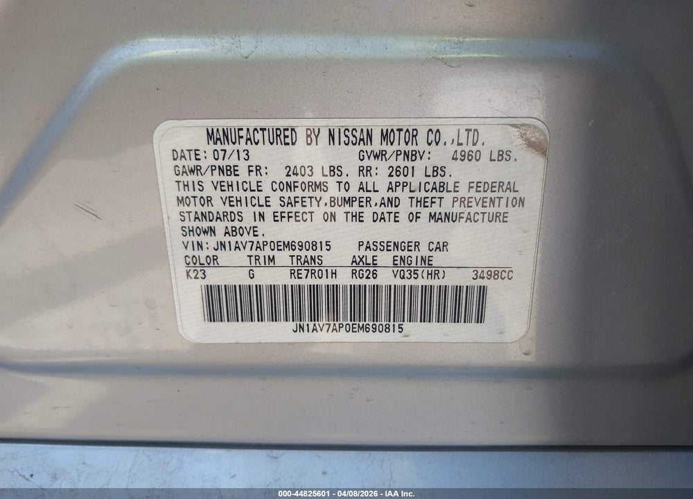 2014 INFINITI Q50 HYBRID PREMIUM VIN: JN1AV7AP0EM690815