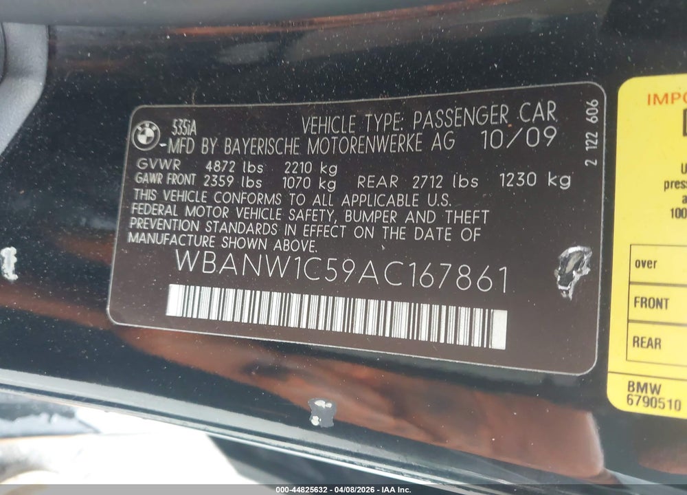 2010 BMW 535I VIN: WBANW1C59AC167861