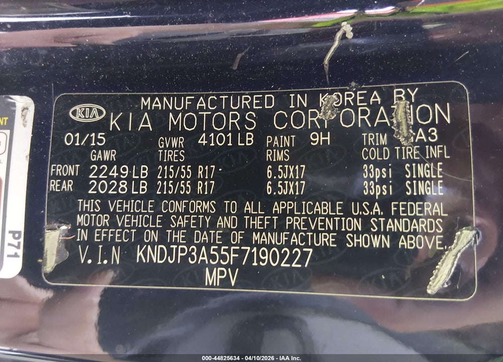 2015 KIA SOUL + VIN: KNDJP3A55F7190227