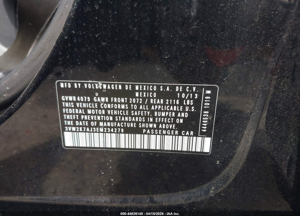 2014 VOLKSWAGEN JETTA 2.0L S VIN: 3VW2K7AJ3EM234279