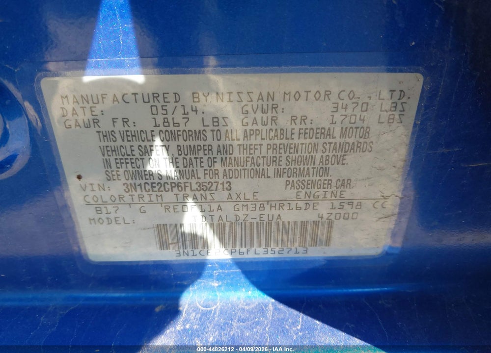 2015 NISSAN VERSA NOTE VIN: 3N1CE2CP6FL352713