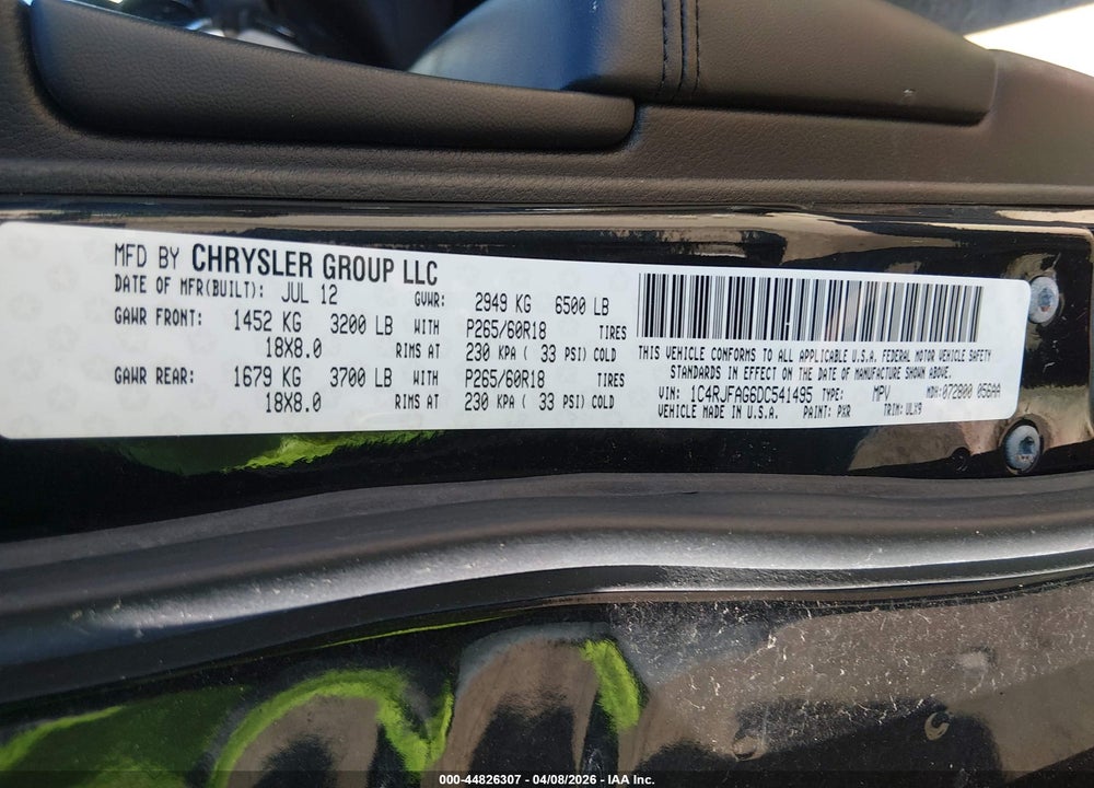 2013 JEEP GRAND CHEROKEE LAREDO VIN: 1C4RJFAG6DC541495