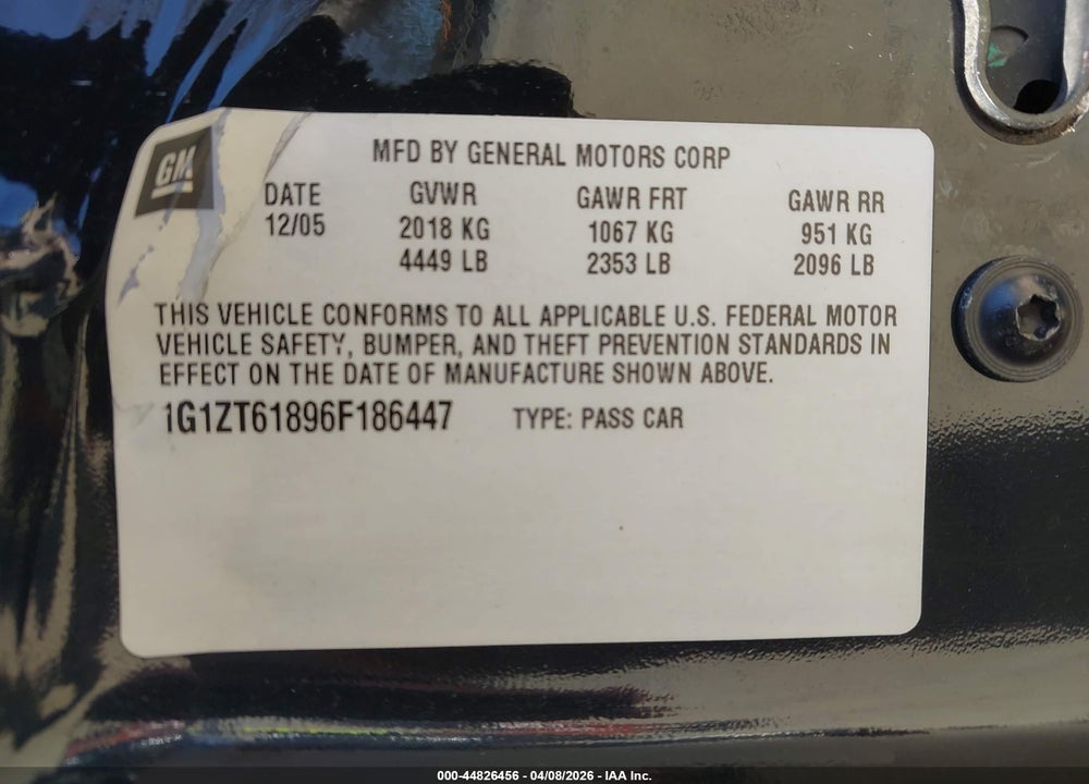 2006 CHEVROLET MALIBU MAXX LT VIN: 1G1ZT61896F186447