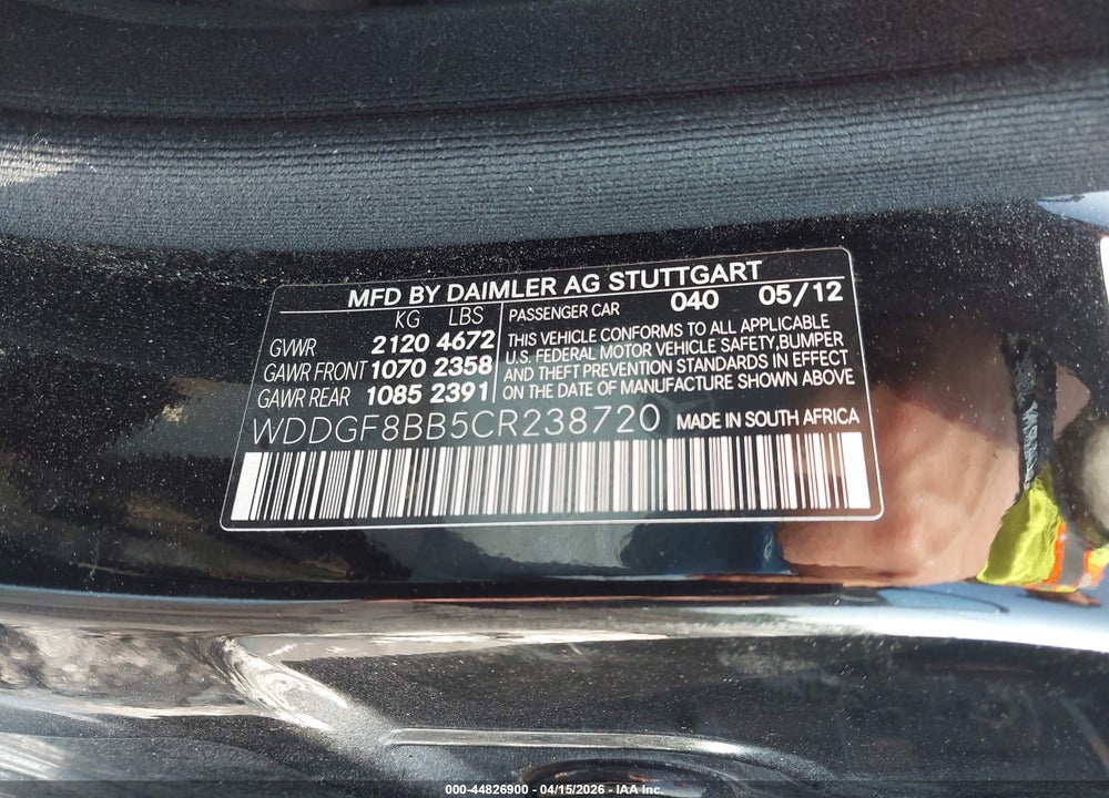 2012 MERCEDES-BENZ C 300 SPORT 4MATIC VIN: WDDGF8BB5CR238720