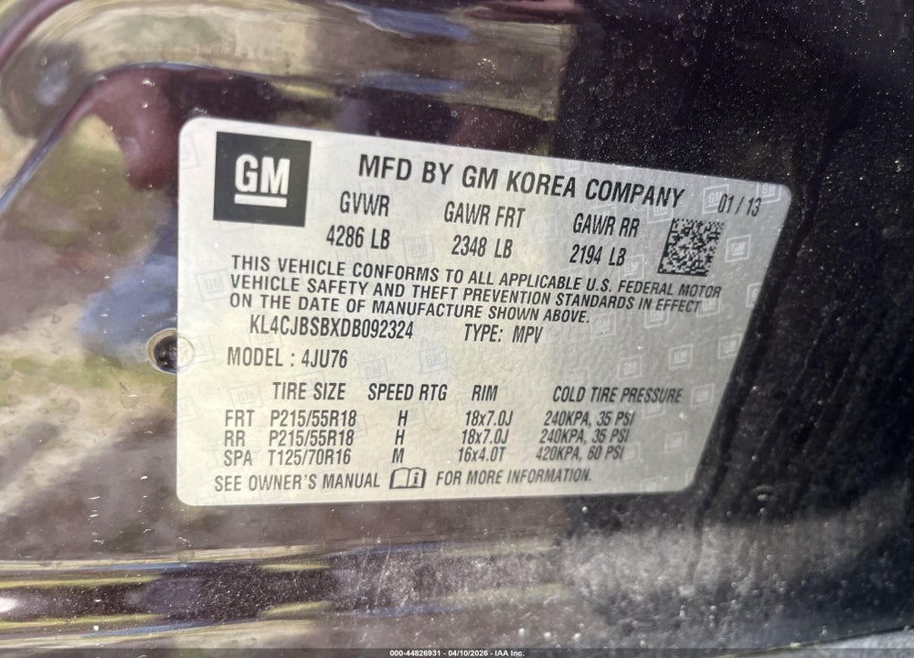 2013 BUICK ENCORE CONVENIENCE VIN: KL4CJBSBXDB092324