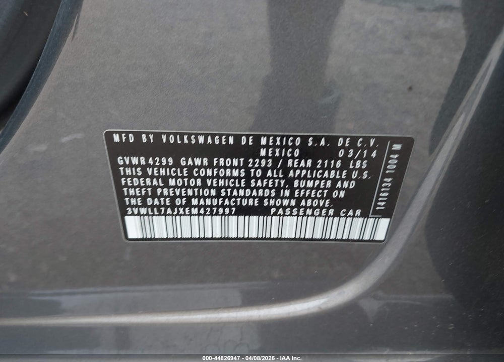 2014 VOLKSWAGEN JETTA 2.0L TDI VIN: 3VWLL7AJXEM427997