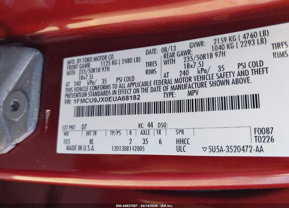 2014 FORD ESCAPE TITANIUM VIN: 1FMCU9JX0EUA68182