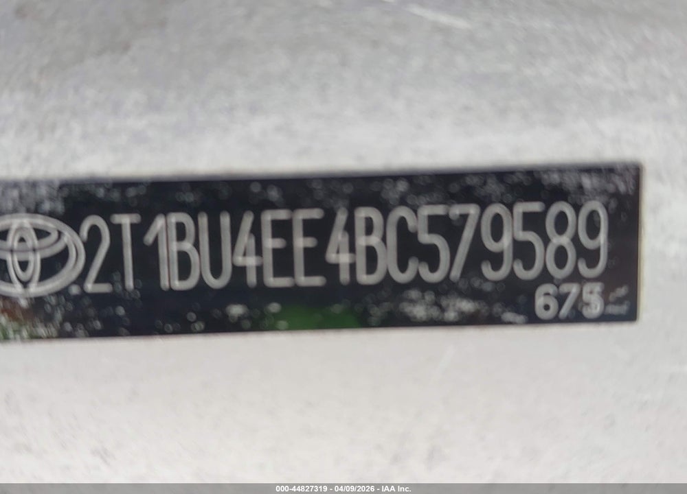 2011 TOYOTA COROLLA LE VIN: 2T1BU4EE4BC579589
