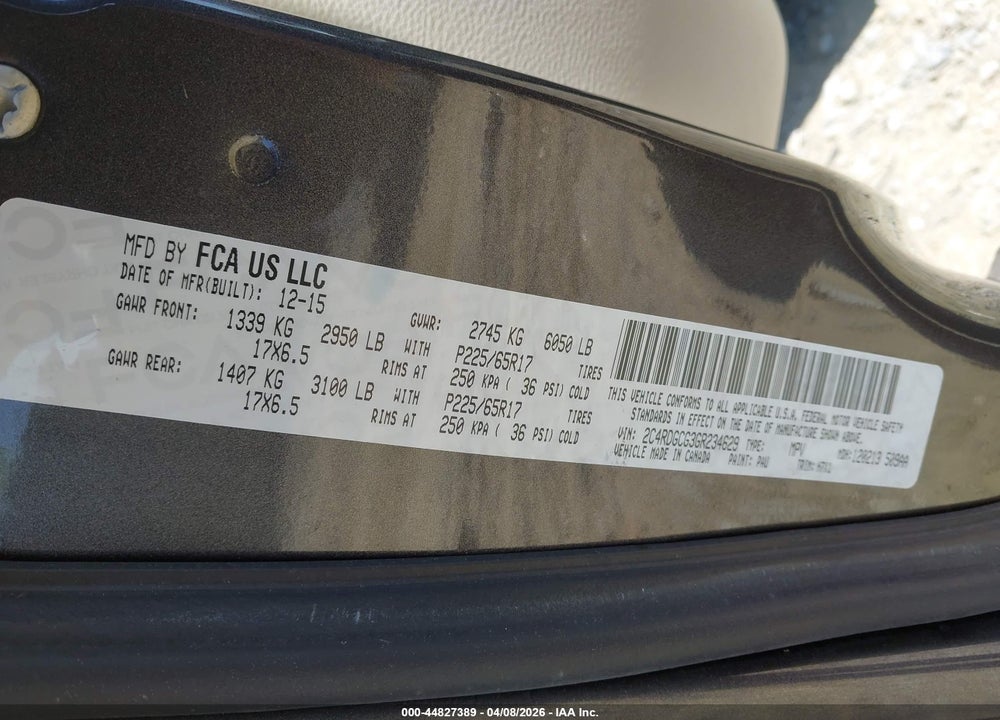 2016 DODGE GRAND CARAVAN SXT VIN: 2C4RDGCG3GR234629