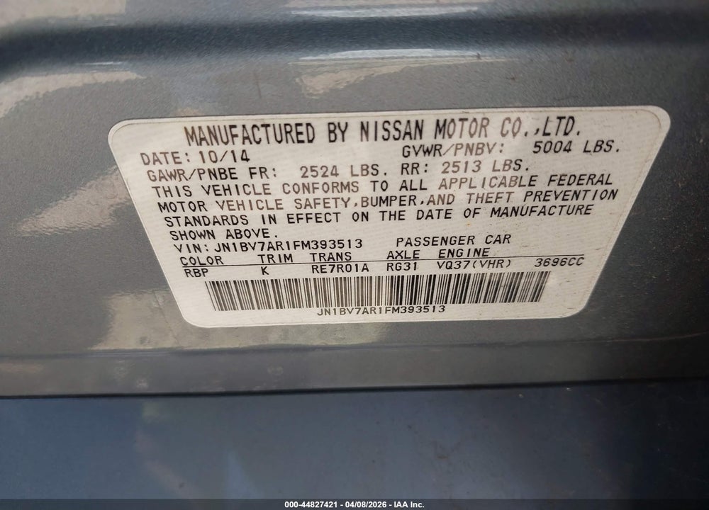 2015 INFINITI Q50 PREMIUM VIN: JN1BV7AR1FM393513