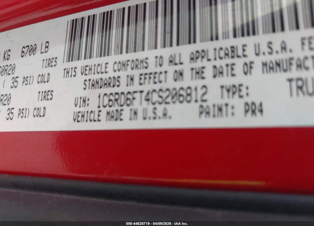 2012 RAM 1500 ST VIN: 1C6RD6FT4CS206812