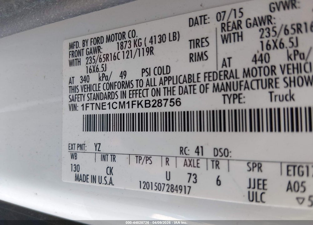 2015 FORD TRANSIT-150 VIN: 1FTNE1CM1FKB28756