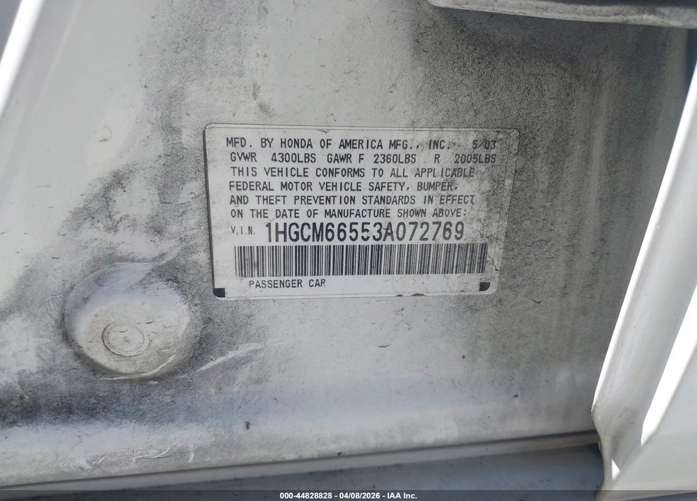 2003 HONDA ACCORD 3.0 EX VIN: 1HGCM66553A072769