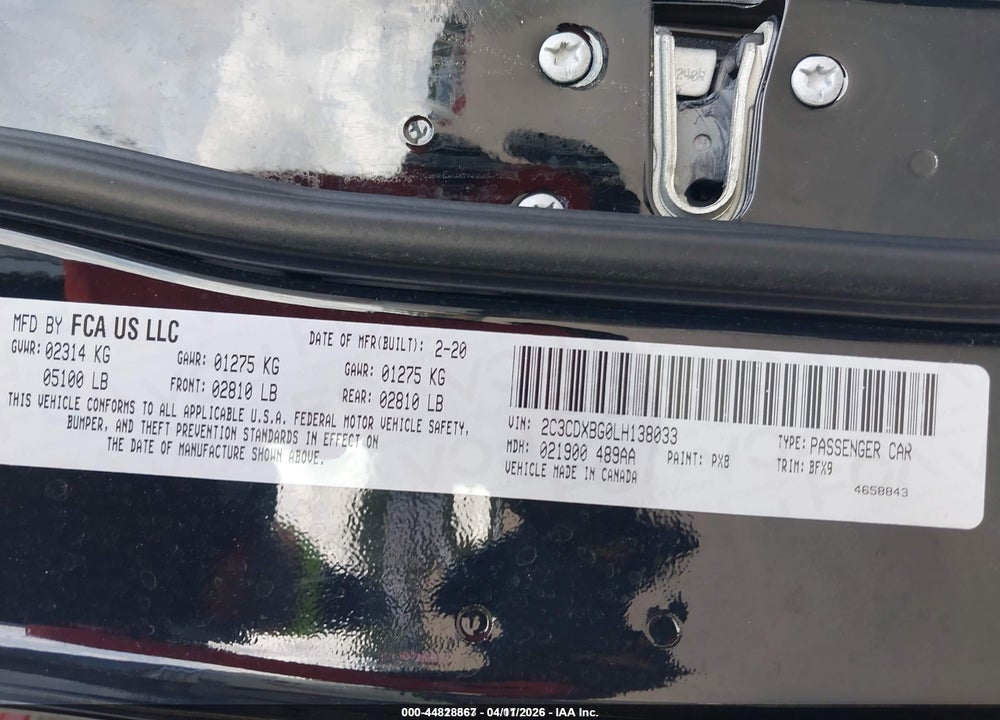2020 DODGE CHARGER SXT RWD VIN: 2C3CDXBG0LH138033