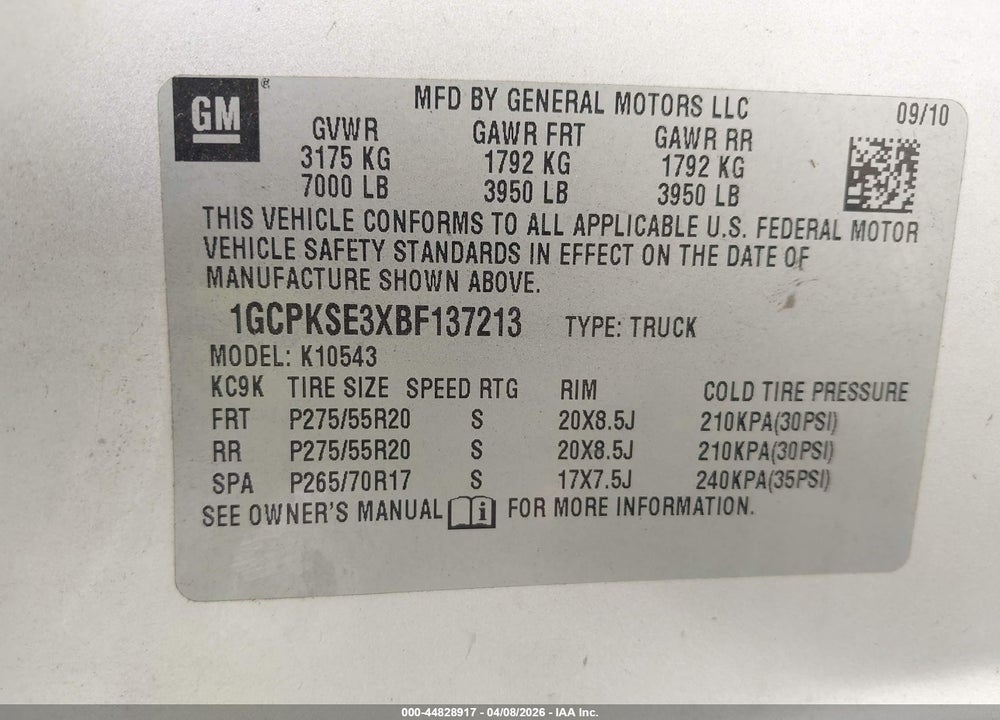 2011 CHEVROLET SILVERADO 1500 LT VIN: 1GCPKSE3XBF137213