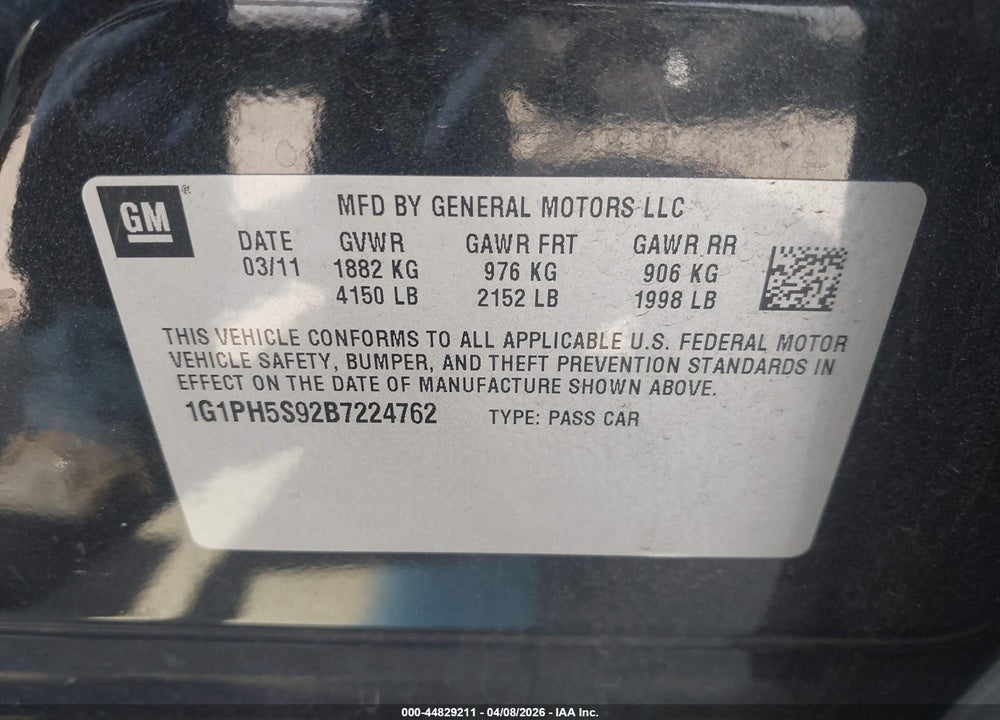 2011 CHEVROLET CRUZE LTZ VIN: 1G1PH5S92B7224762