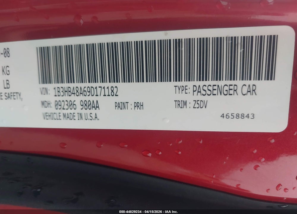 2009 DODGE CALIBER SXT VIN: 1B3HB48A69D171182