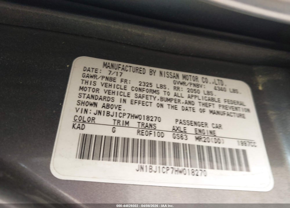 2017 NISSAN ROGUE SPORT S VIN: JN1BJ1CP7HW018270