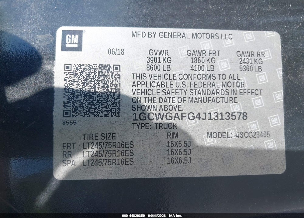 2018 CHEVROLET EXPRESS 2500 WORK VAN VIN: 1GCWGAFG4J1313578