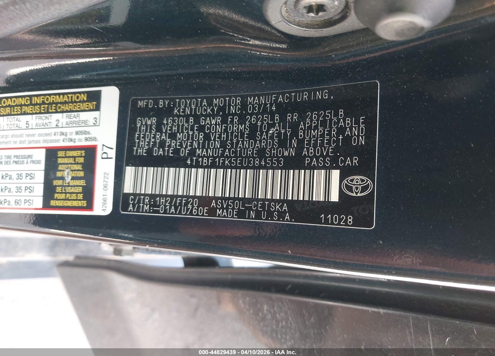 2014 TOYOTA CAMRY SE VIN: 4T1BF1FK5EU384553