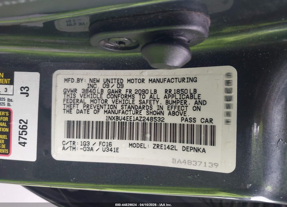 2010 TOYOTA COROLLA BASE VIN: 1NXBU4EE1AZ248532