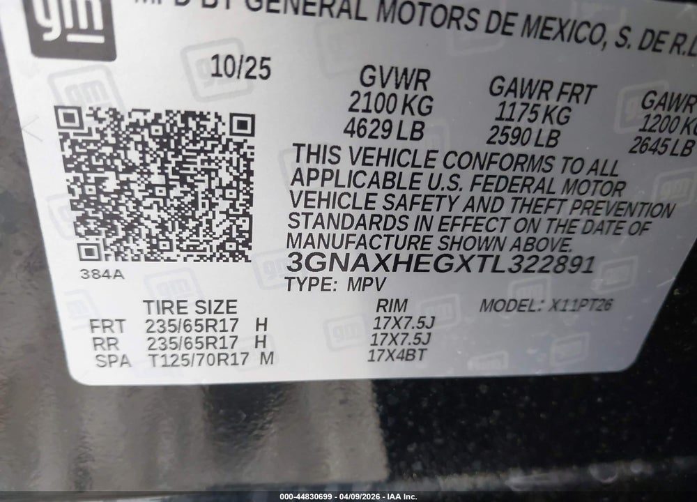 2026 CHEVROLET EQUINOX FWD LT VIN: 3GNAXHEGXTL322891