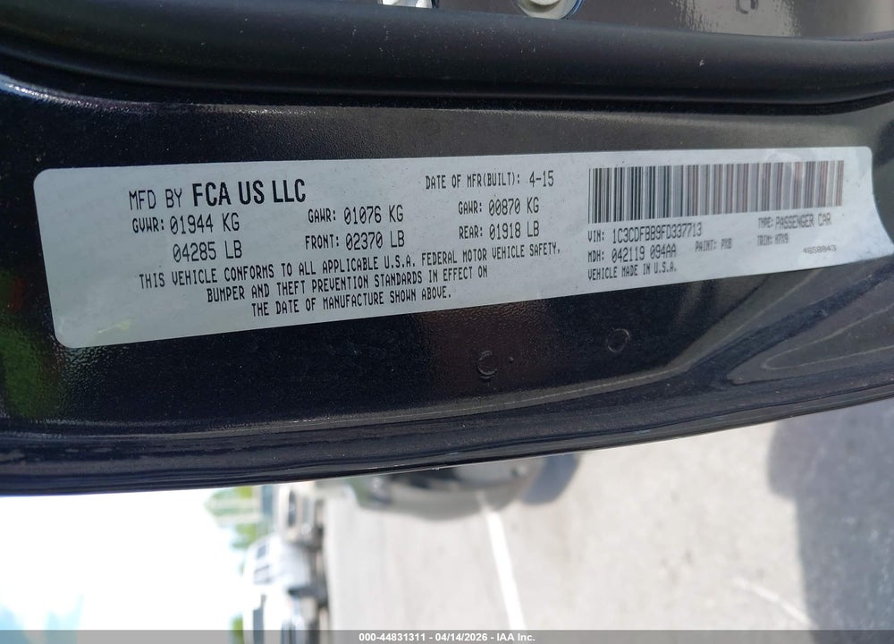 2015 DODGE DART SXT VIN: 1C3CDFBB9FD337713