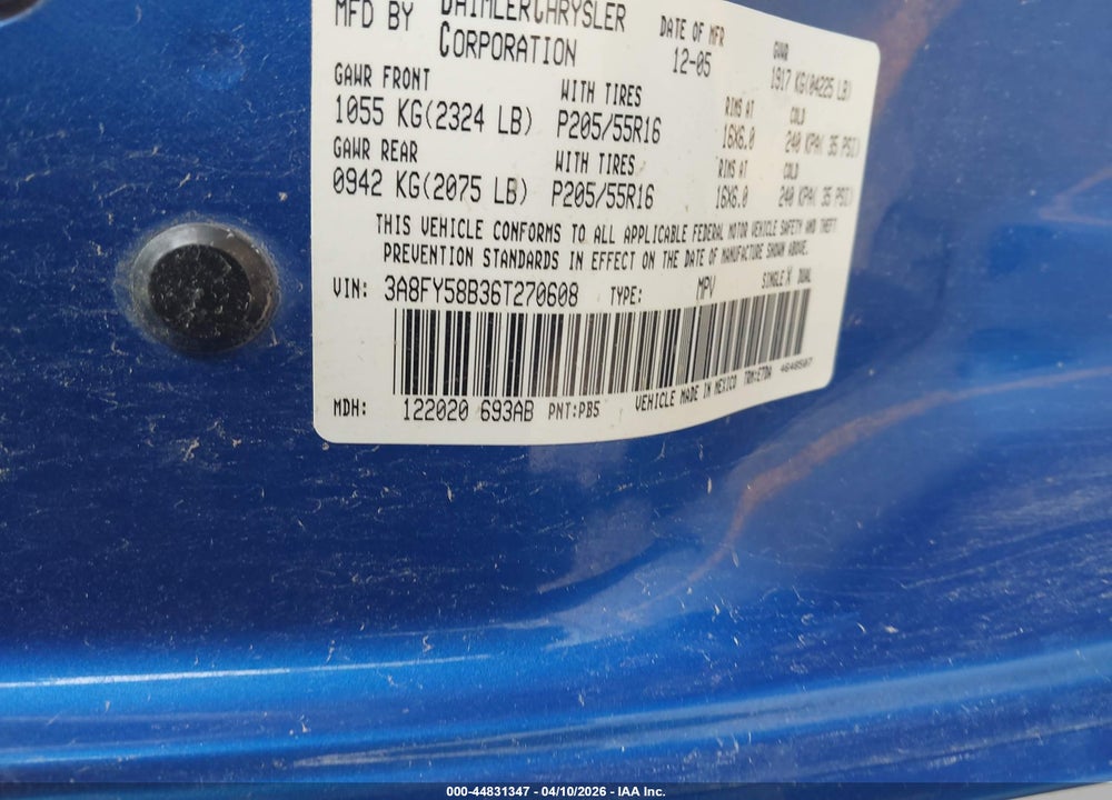 2006 CHRYSLER PT CRUISER TOURING VIN: 3A8FY58B36T270608
