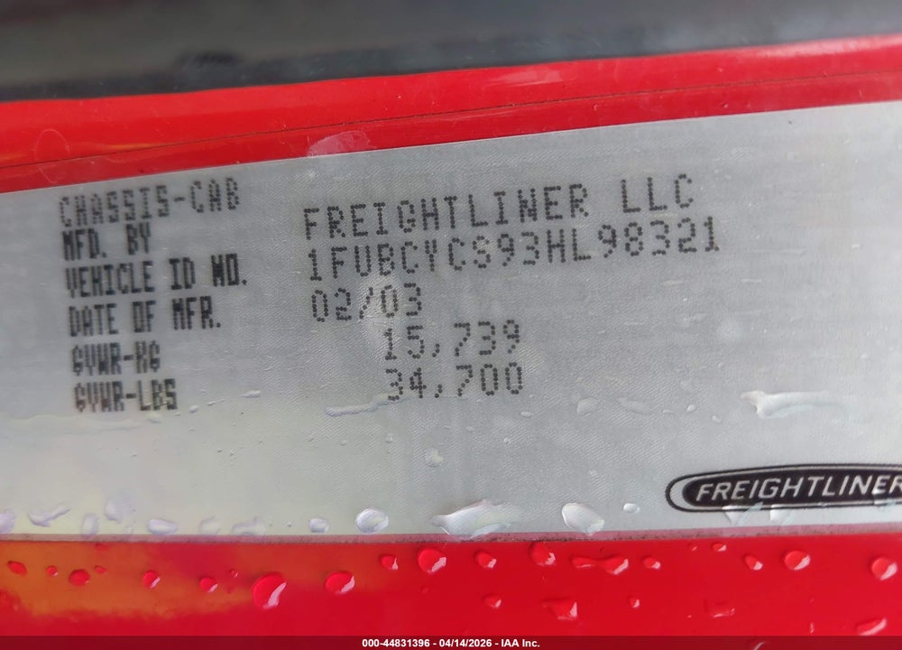 2003 FREIGHTLINER M2 106 MEDIUM DUTY VIN: 1FUBCYCS93HL98321