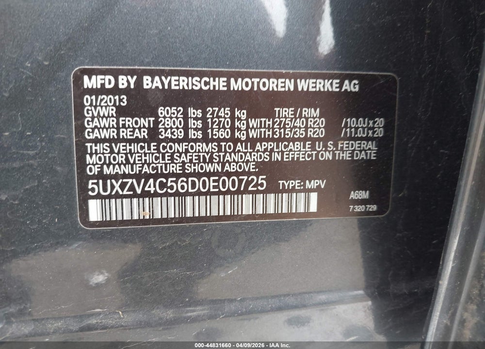 2013 BMW X5 XDRIVE35I/XDRIVE35I PREMIUM/XDRIVE35I SPORT ACTIVITY VIN: 5UXZV4C56D0E00725