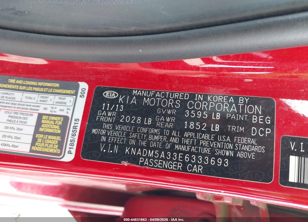 2014 KIA RIO LX VIN: KNADM5A33E6333693