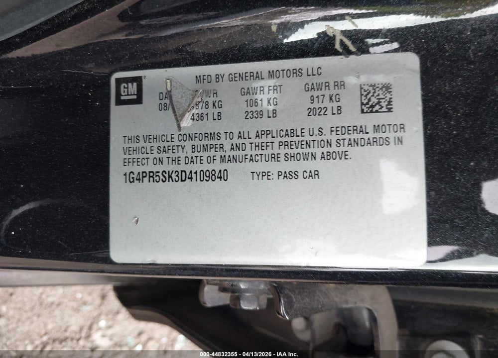 2013 BUICK VERANO CONVENIENCE GROUP VIN: 1G4PR5SK3D4109840