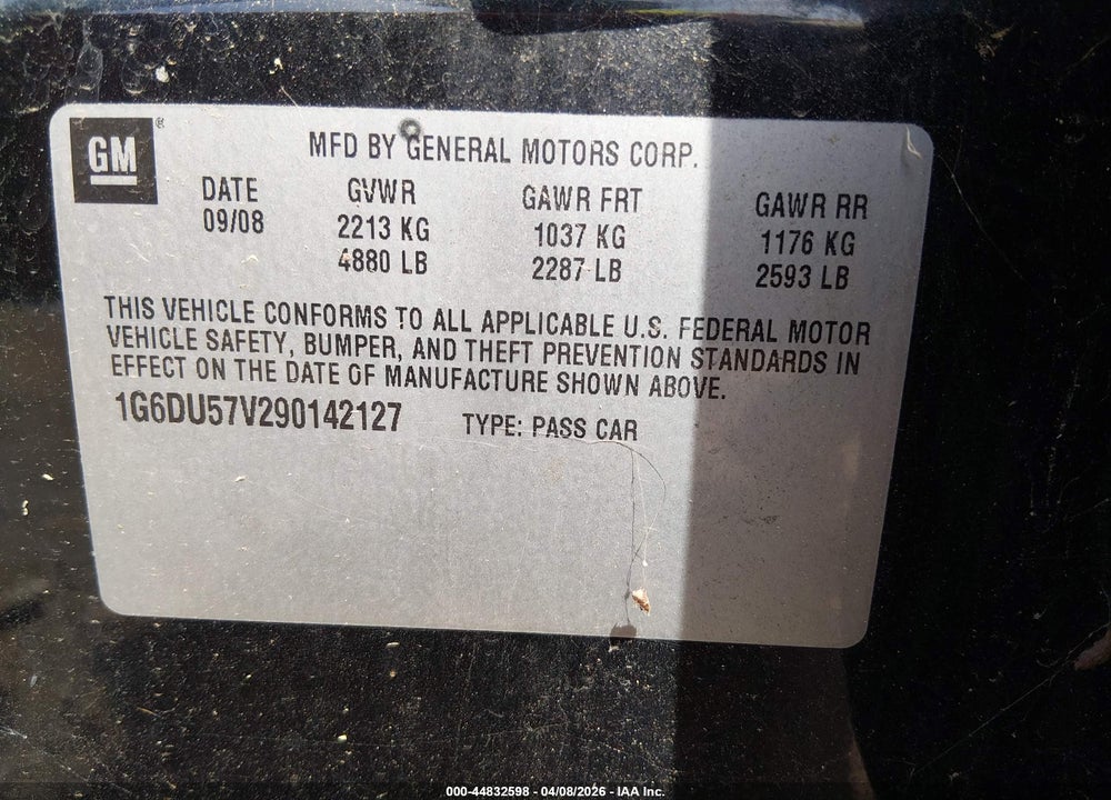 2009 CADILLAC CTS STANDARD VIN: 1G6DU57V290142127