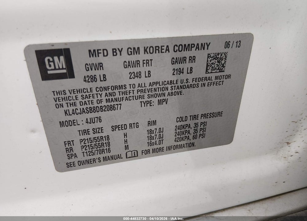 2013 BUICK ENCORE VIN: KL4CJASB8DB208677