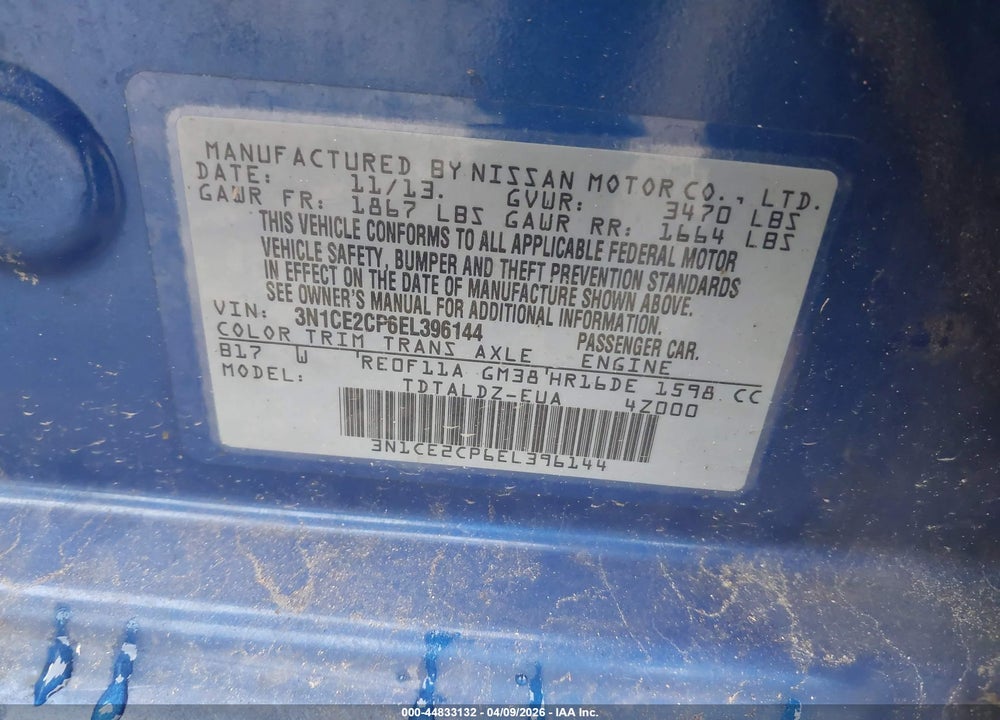 2014 NISSAN VERSA NOTE VIN: 3N1CE2CP6EL396144