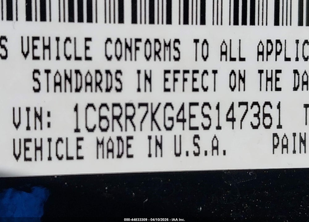 2014 RAM 1500 TRADESMAN VIN: 1C6RR7KG4ES147361