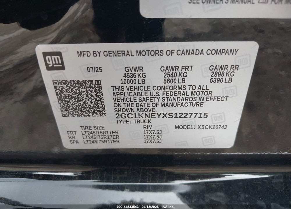 2025 CHEVROLET SILVERADO 2500HD 4WD  STANDARD BED LT VIN: 2GC1KNEYXS1227715