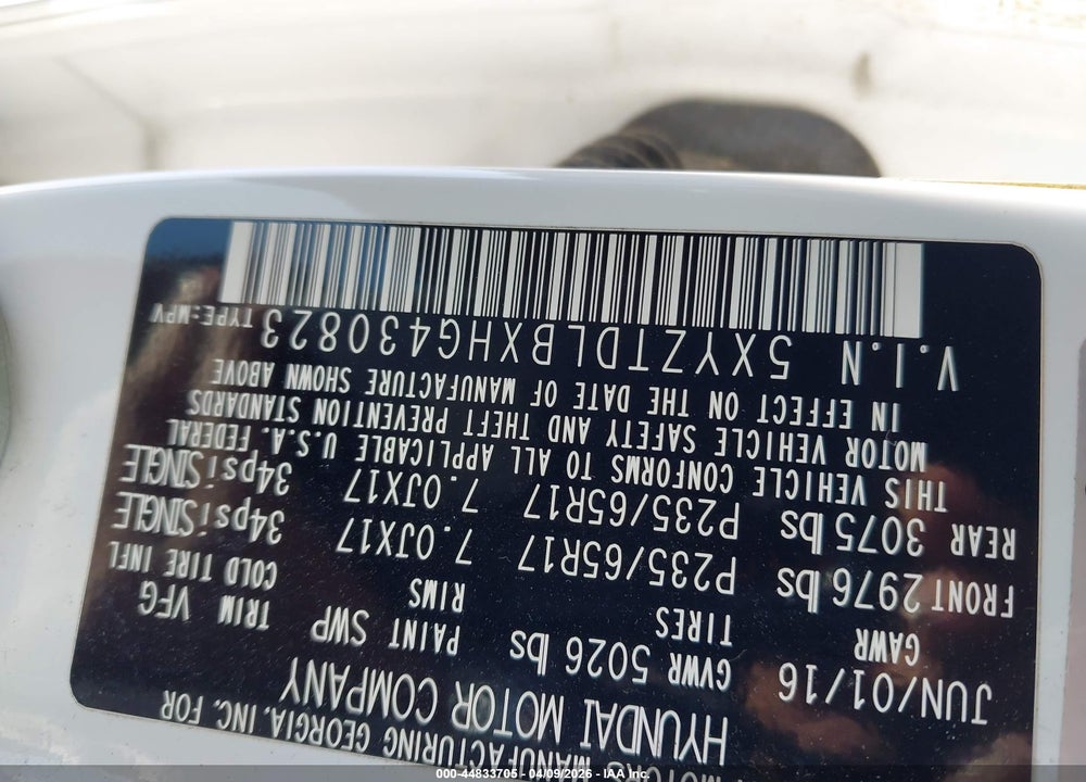 2017 HYUNDAI SANTA FE SPORT 2.4L VIN: 5XYZTDLBXHG430823