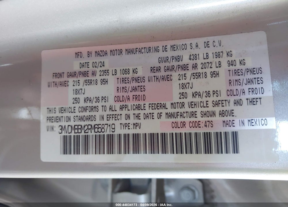 2024 MAZDA CX-30 2.5 S SELECT SPORT VIN: 3MVDMBBM2RM658719