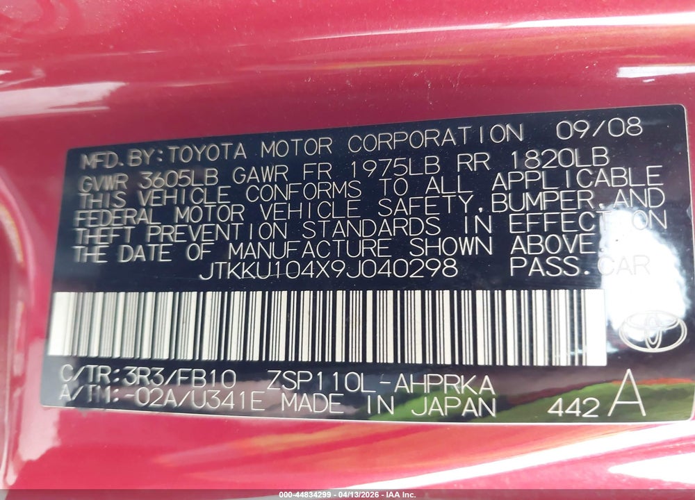 2009 SCION XD VIN: JTKKU104X9J040298