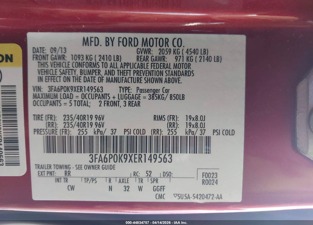 2014 FORD FUSION TITANIUM VIN: 3FA6P0K9XER149563