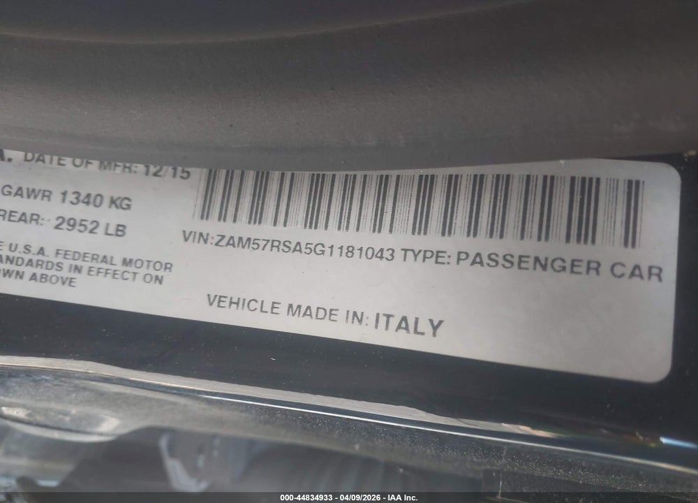 2016 MASERATI GHIBLI S VIN: ZAM57RSA5G1181043