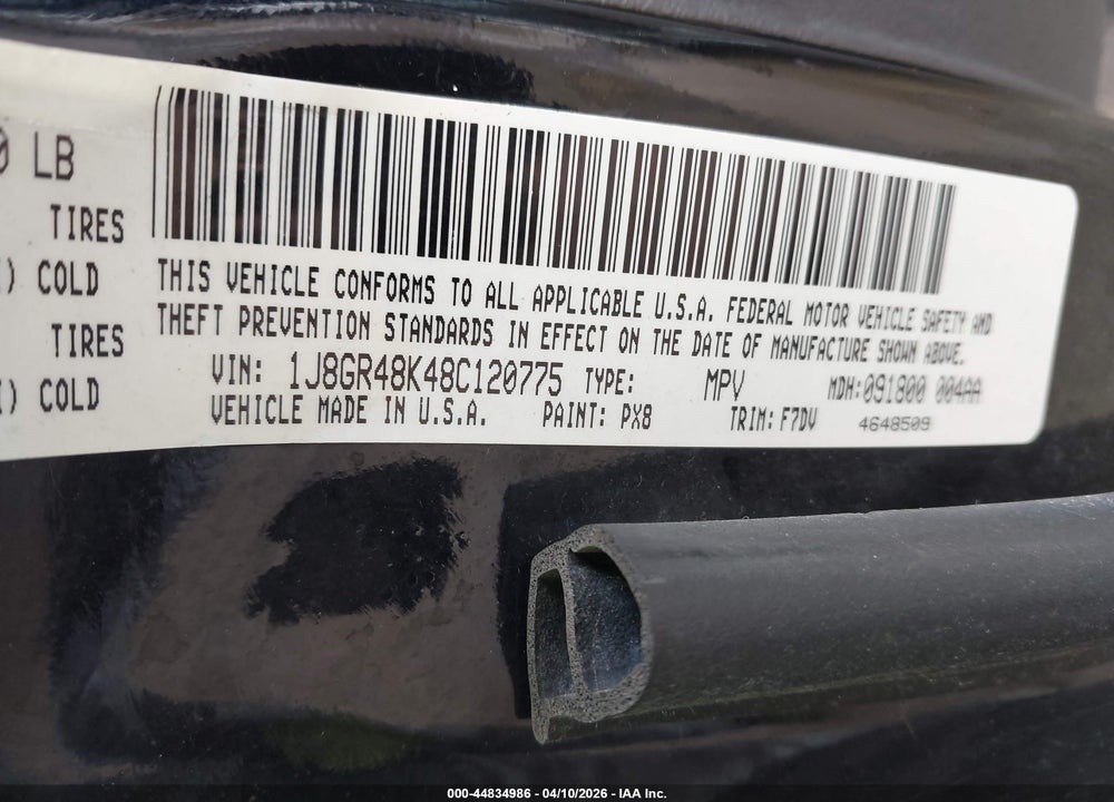2008 JEEP GRAND CHEROKEE LAREDO VIN: 1J8GR48K48C120775