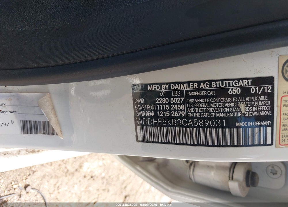 2012 MERCEDES-BENZ E 350 VIN: WDDHF5KB3CA589031